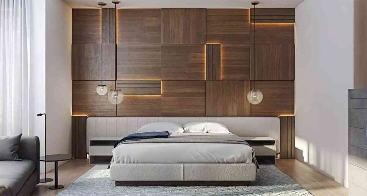 phòng ngủ tường gỗ