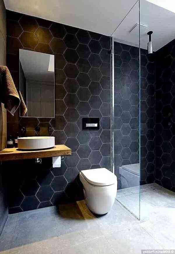 mẫu gạch lục giác đẹp lát nhà vệ sinh màu đen trắng hiện đại
